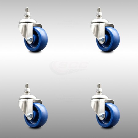 Service Caster 3 Inch 316SS Solid Polyurethane Wheel Swivel 3/8 Inch Threaded Stem Caster Set SCC-SS316TS20S314-SPUS-381615-4